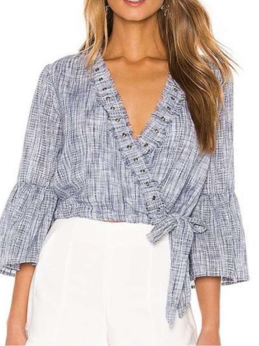 Tularosa Estelle Top Blouse Faux Wrap Blue Small 3017